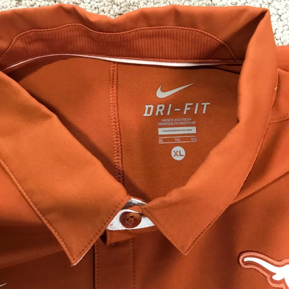 Nike Dri-FIT Texas Longhorns Polo Shirt Mens XL Burnt Orange Golf Short Sleeve